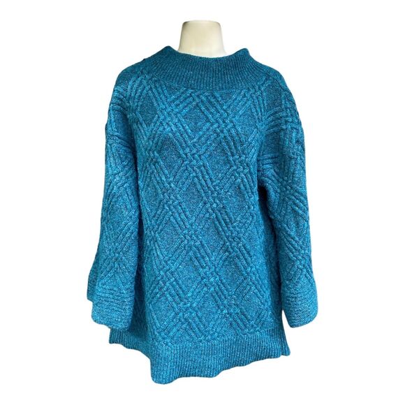 Soft Surroundings teal green Argyle knit oversized tunic sweater Women's size S - Picture 1 of 7